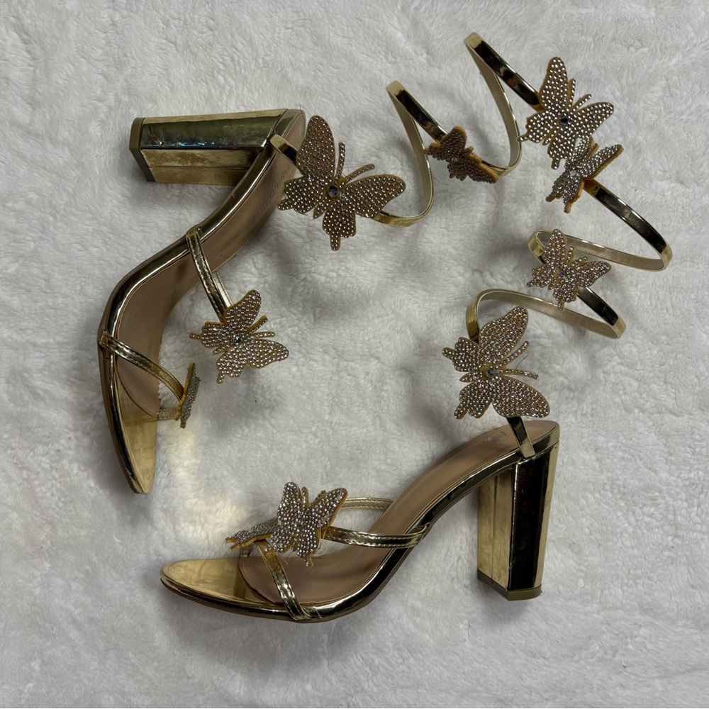 Gold Butterfly Lace Up Heels